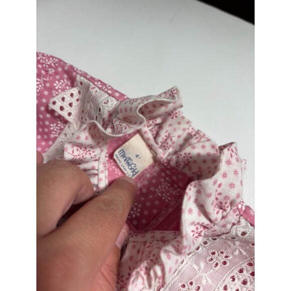 Miniworld Vintage Girl's dress Prarie Traditional Pinafore 70s Lace 4 Pink Ivory - Picture 2 of 5